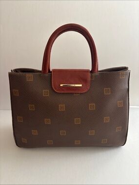 Classic Brown Patterned Satchel with Tan Handles